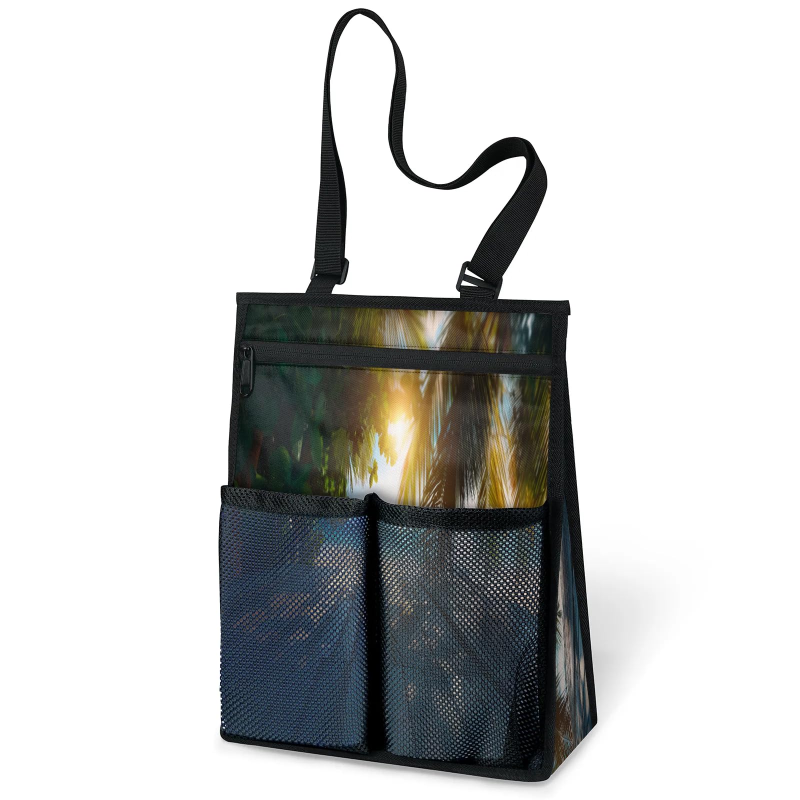 Ourtheme Summer Beach Palm Portable Shower Bag for Travel Gym Camp Beach Tote Shower Caddy Bags Hanging Toiletry