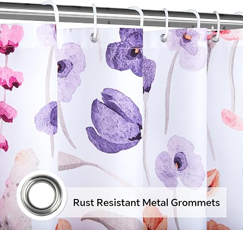 Miniatura 3 de QiyI Cortina de ducha floral de acuarela, cortina de baño de primavera con flores rosas, decoración del hogar, cortinas de baño lavables a máquina,