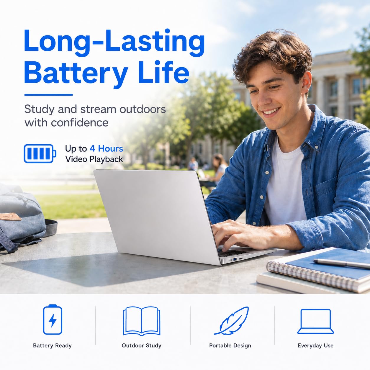 Notebook 14 Zoll N4000 (bis zu 2,6 GHz) 6 GB DDR4 128 GB SSD | Laptop 2G/5G WiFi, Bluetooth, lange Akkulaufzeit, ideal für Studenten, Unternehmen