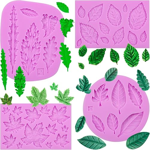 Moldes de silicona para fondant de hojas, molde para pastel de hoja de arce, hojas de helecho y chocolate, molde para hornear para decoración de