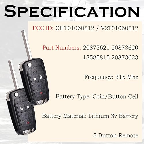 Miniatura 3 de Llavero remoto de repuesto para GMC Terrain 2010-2020 2021 Chevy Equinox 2010-2019 Sonic 2012-2017 Spark 2016-2017 Trax 2015-2018 Buick Encore