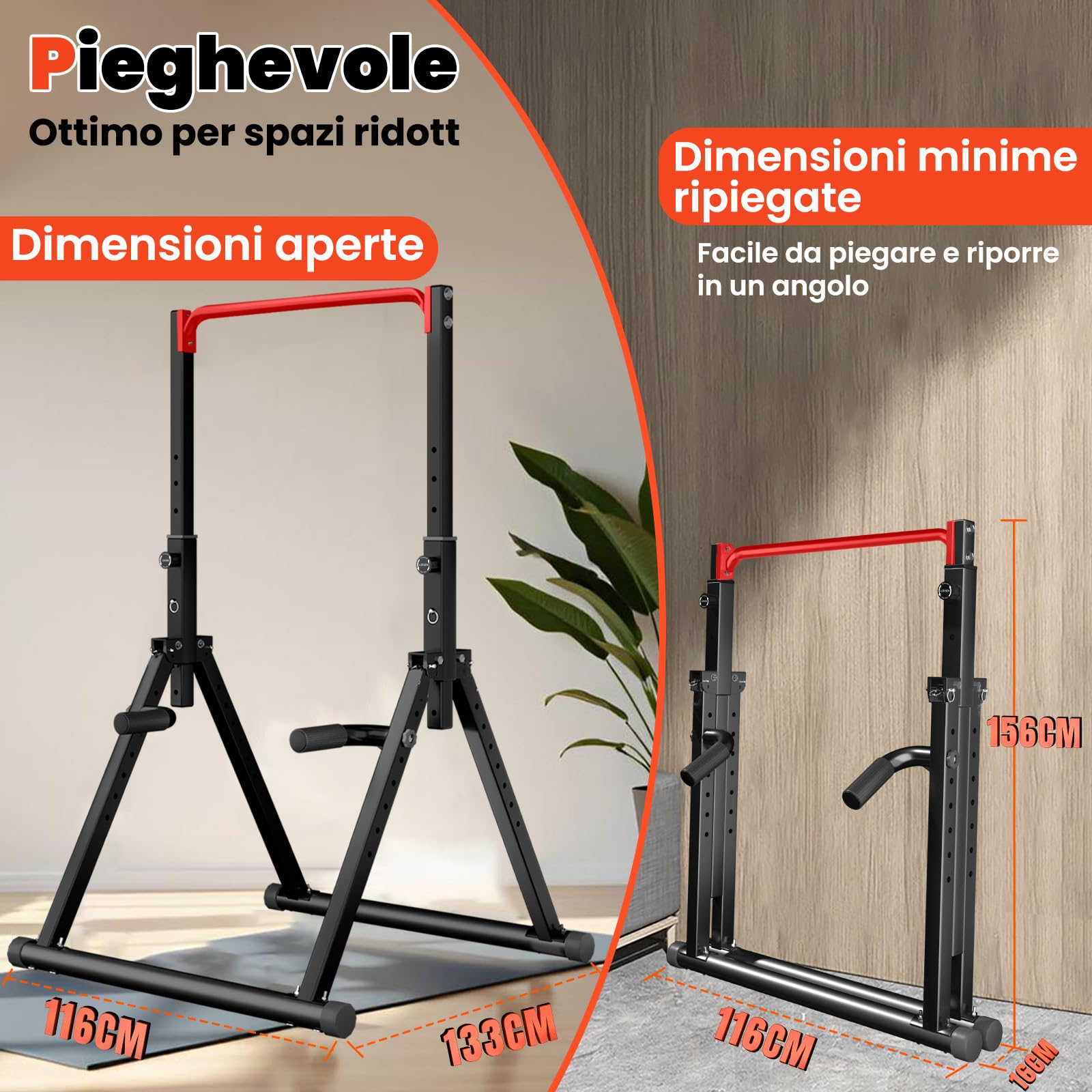 DOBESTS Power Tower Dip Station,Pieghevole Barra per trazioni autoportante，Regolabile MultifunKtional Pull Up Station Attrezzi Palestra Casa,Attrezzatura per Allenamento della Forza,Gambe Triangolari