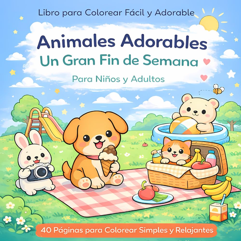 Animales Adorables Un Gran Fin de Semana: 40 páginas para colorear simples y relajantes