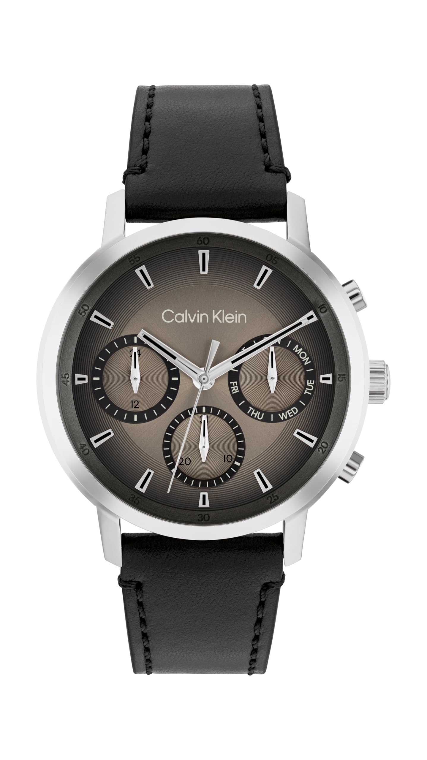 Calvin Klein Orologio Analogico Multifunzione al Quarzo da Uomo Collezione GAUGE con Cinturino in Pelle Nero - 25200496, Beige