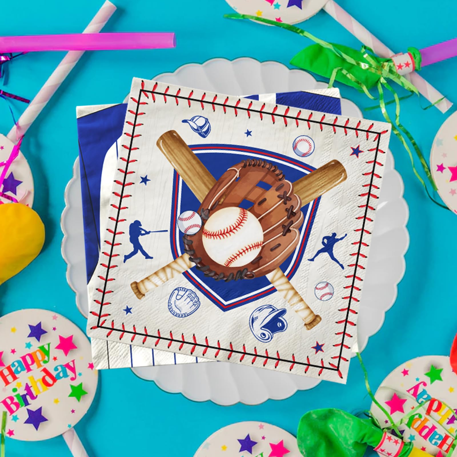 Baseball-Servietten, 60 Stück – 33 X 33 Cm – Motiv-Servietten Für Sportpartys, Geburtstage & Mottopartys – Aus Festem Papier