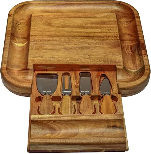 Miniatura 5 de Picnic at Ascot Tabla de cortar de queso de acacia/embutidos grabada personalizada con juego de cuchillos y marcadores de queso, diseñada y