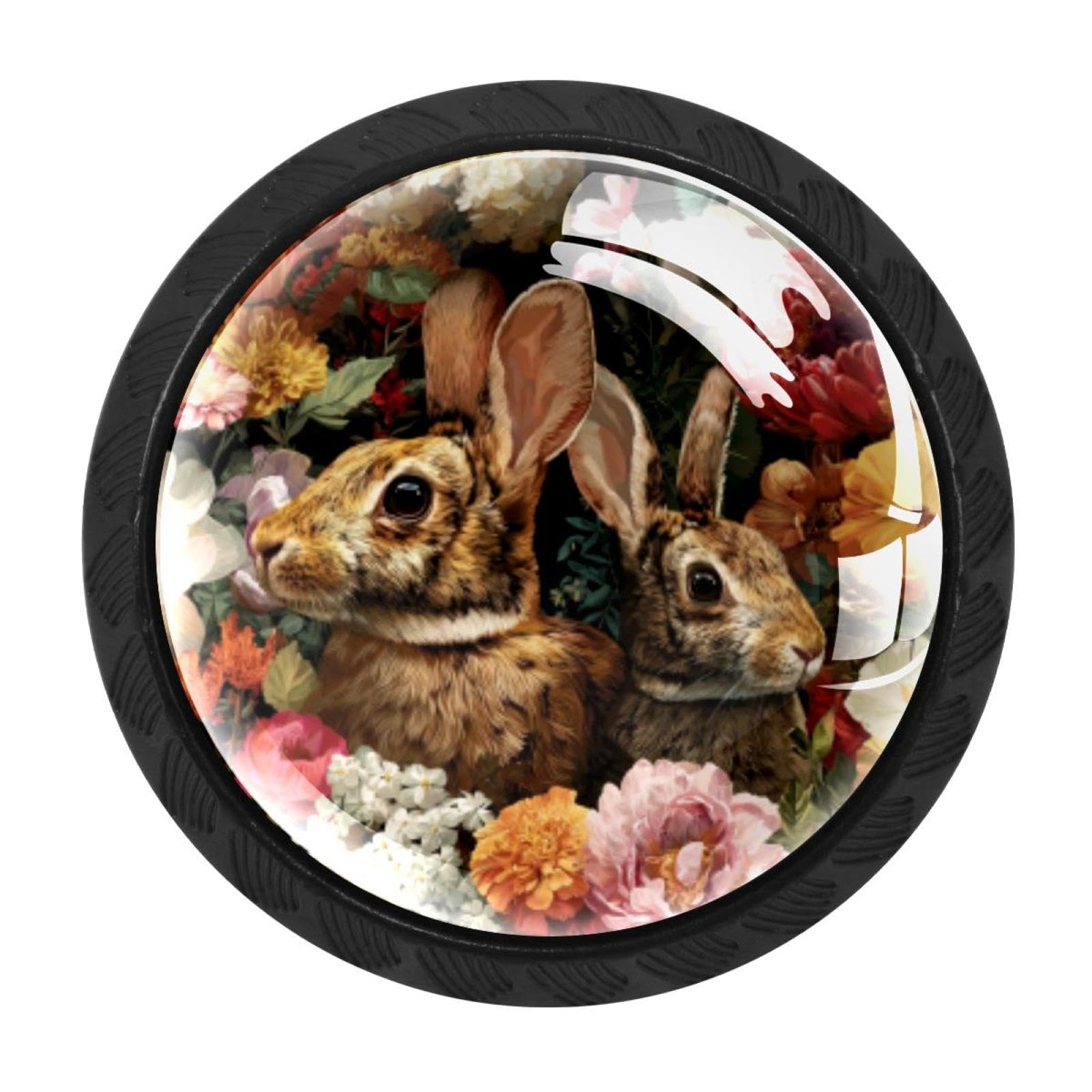 CHENZZZZ 4 pcs Easter Rabbits Floral (2) Cabinet Knobs Crystal Drawer Pulls for Kitchen, Bathroom Cabinet, Dresser and Cupboard