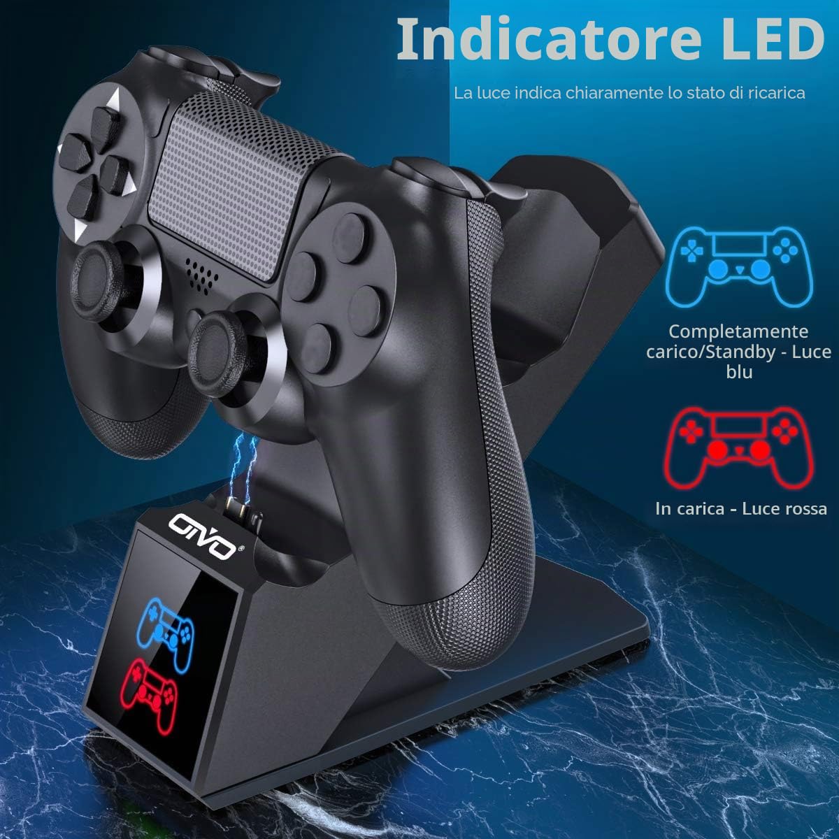 OIVO Ricarica Controller PS4, Caricatore Rapido per Joystick PS4 con Indicatore LED, Base di Ricarica Doppia per Sony Playstation 4/Slim/Pro