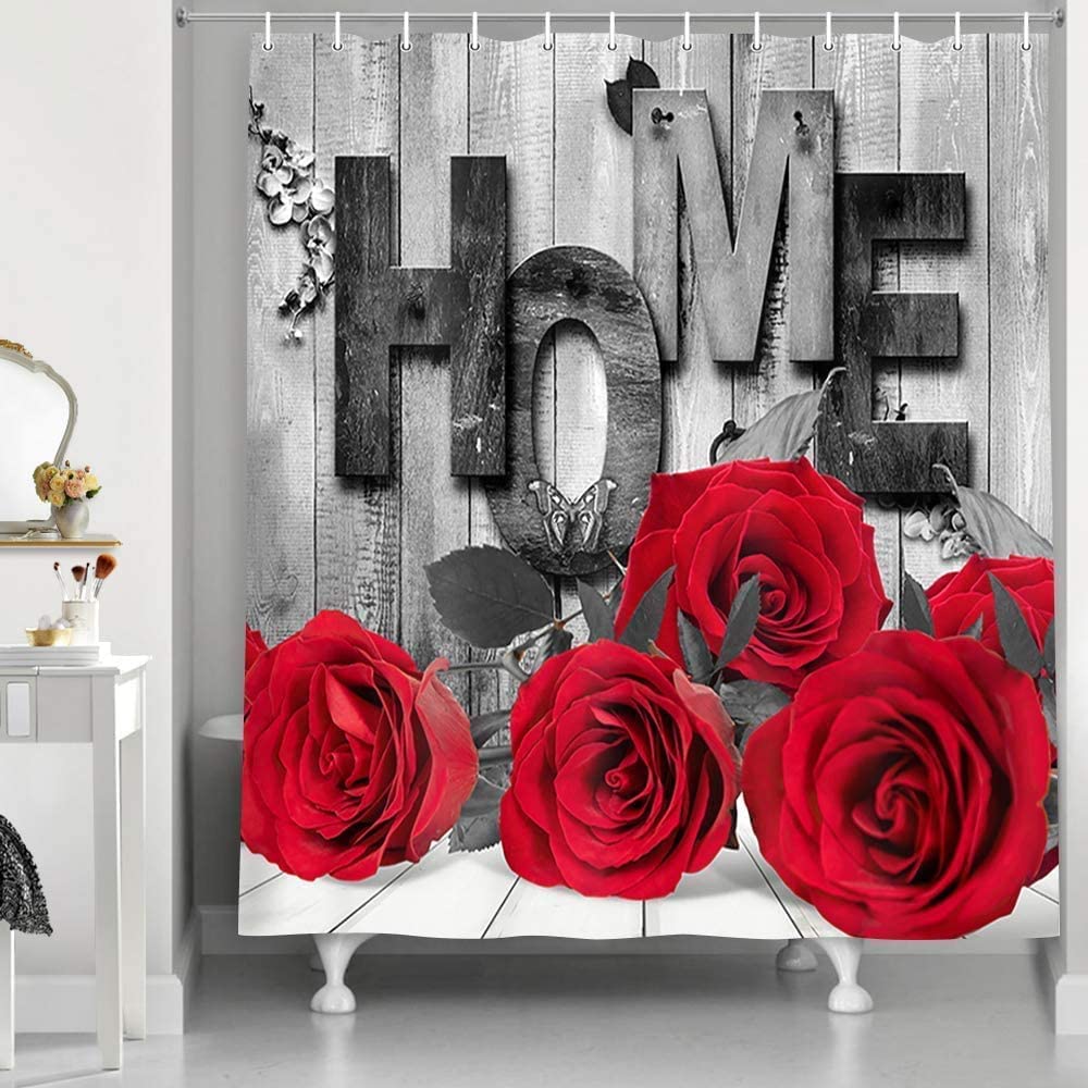 Valentinstag Badezimmer-Set – Duschvorhang, Badematte, WC-Sitzbezug & U-Matte In Herz-Design (4-teilig)