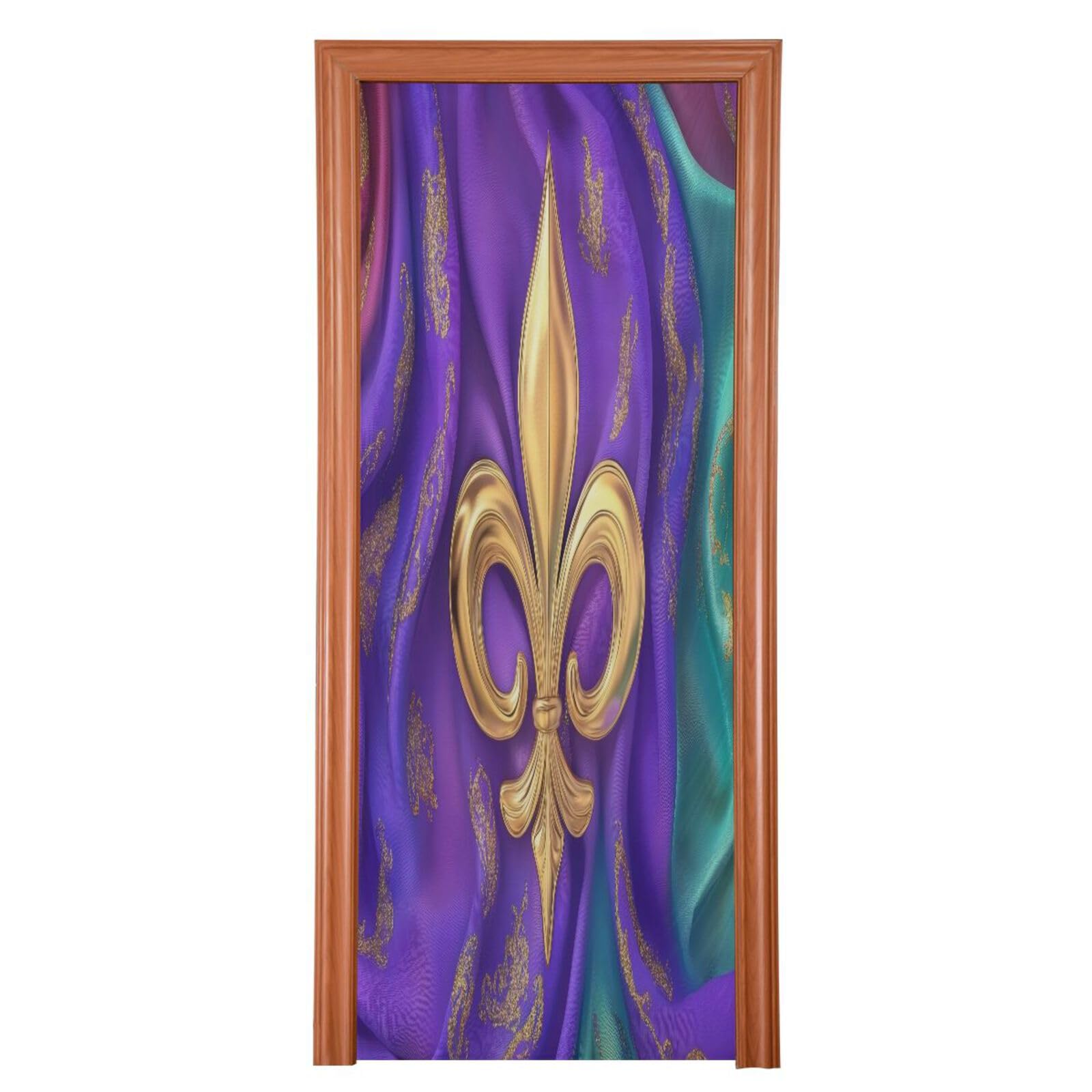 FLildon Mardi Gras Carnival Fleur De Lis Door Cover Decoration, Party Accessory Porch Decor for Festive Ornament Room Door Covers 32 x 79 Inch
