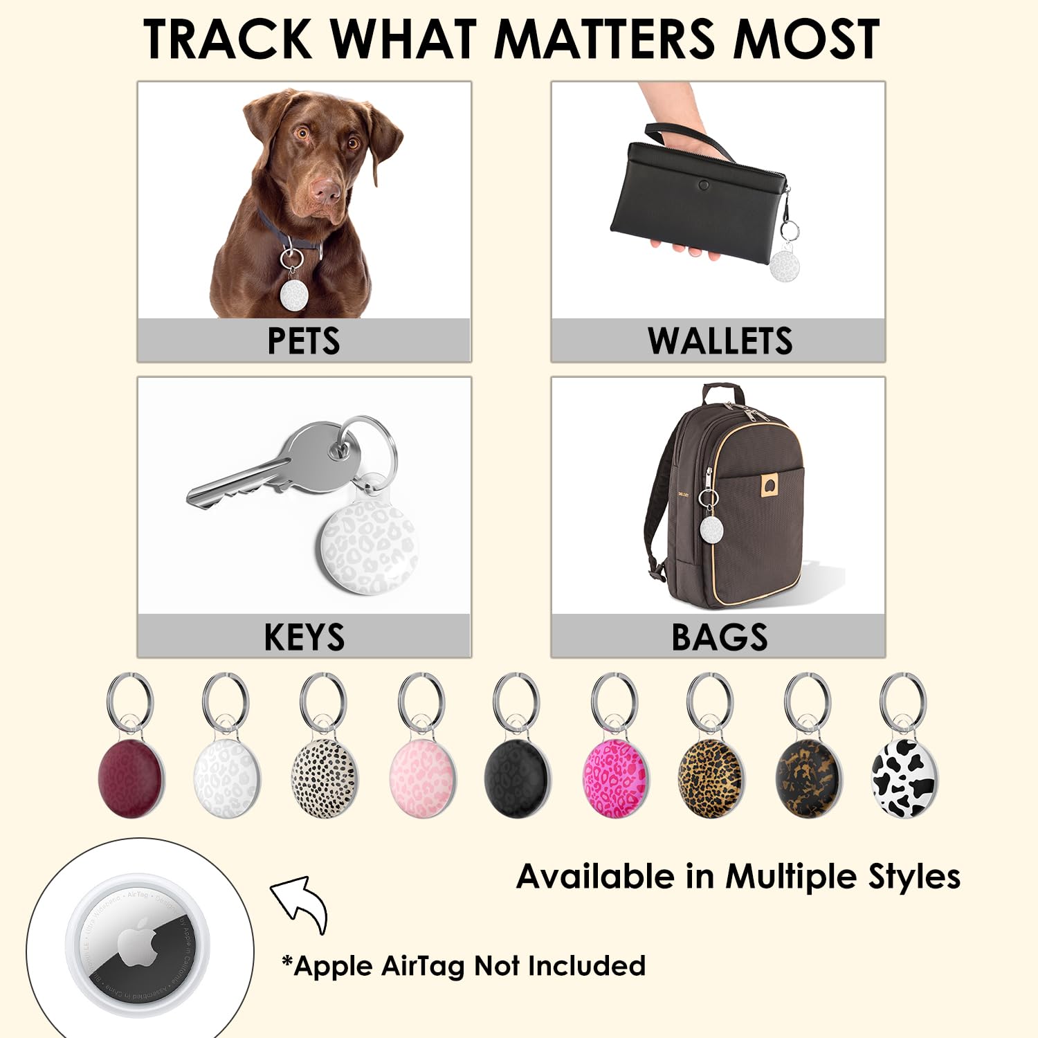 Svanove for Airtag Holder Case Cheetah Print, Leopard Pattern Airtag Keychain, Luxury Trendy Air tag Accessories, Cute Girly Aesthetic Design Itag Key Ring Cover for Women Girl Kids, White - 5