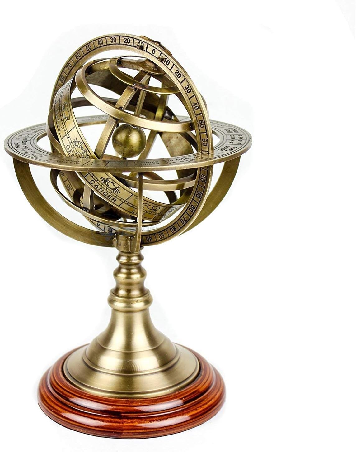 ANTIQUANA Vintage-Brass Collectible Engraved Brass Armillary Nautical Sphere Vintage World Globe, 8 Inch, Brown