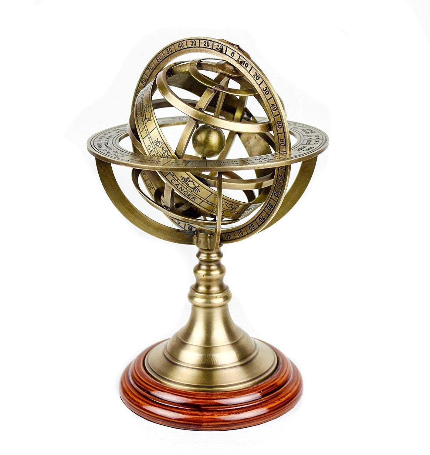 ANTIQUANA Vintage-Brass Collectible Engraved Brass Armillary Nautical Sphere Vintage World Globe, 8 Inch, Brown