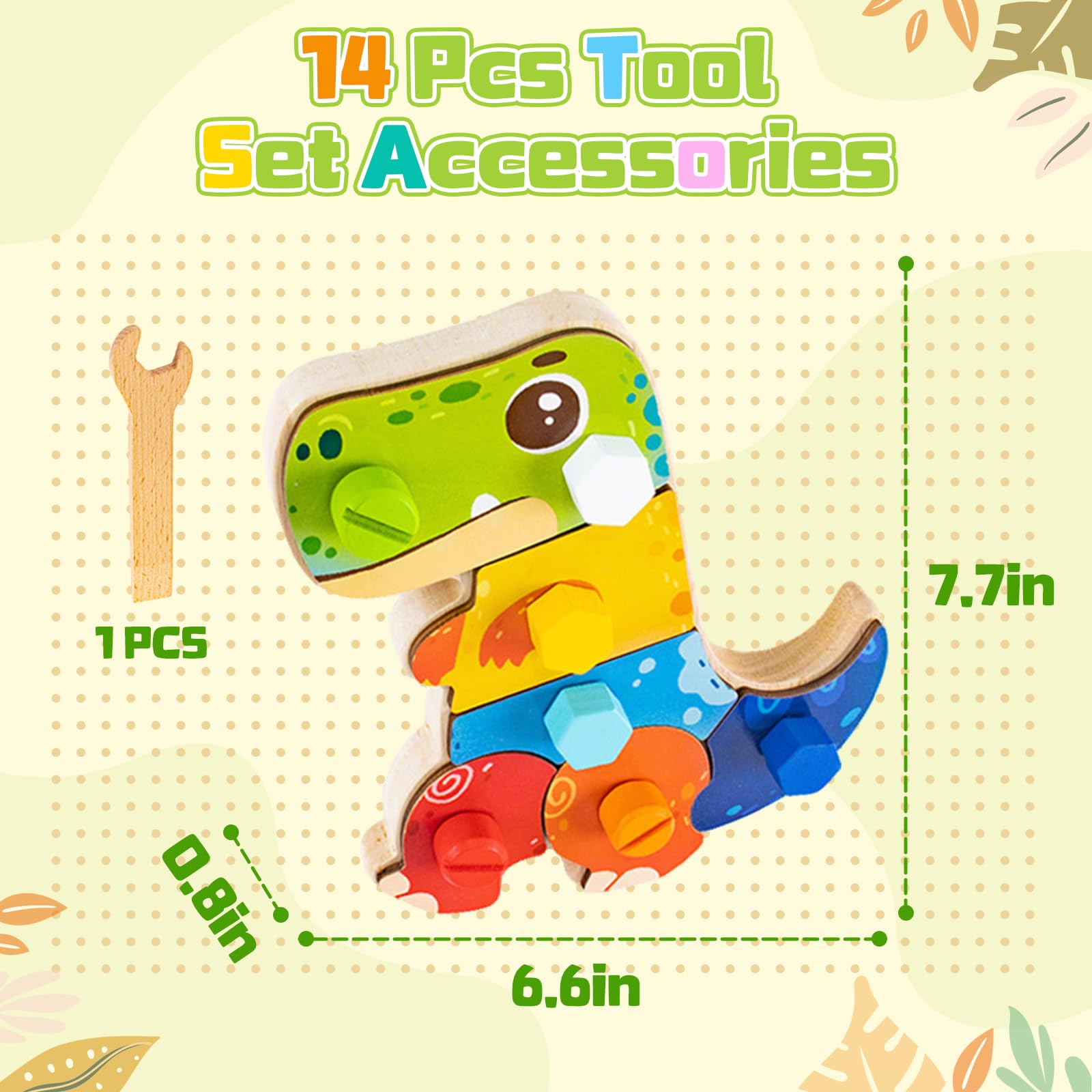 Adena Montessori Nuts Busy Board for 3 4 5 Year Olds Kids,Wooden Montessori Screwdriver Board Set-Fun Dinosaur Nuts and Bolts for Toddler Tool Set,Learning Sensory Preschool Fine Motor Skills Toys