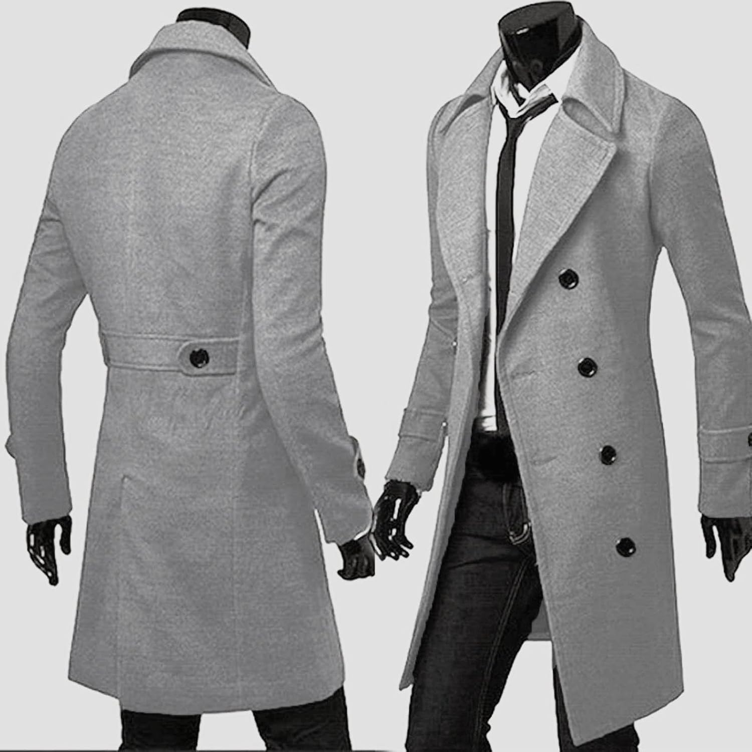Ymosrh Mens Winter Jackets Men Slim Stylish Trench Coat Double Breasted Long Jacket Coat Leather Jacket