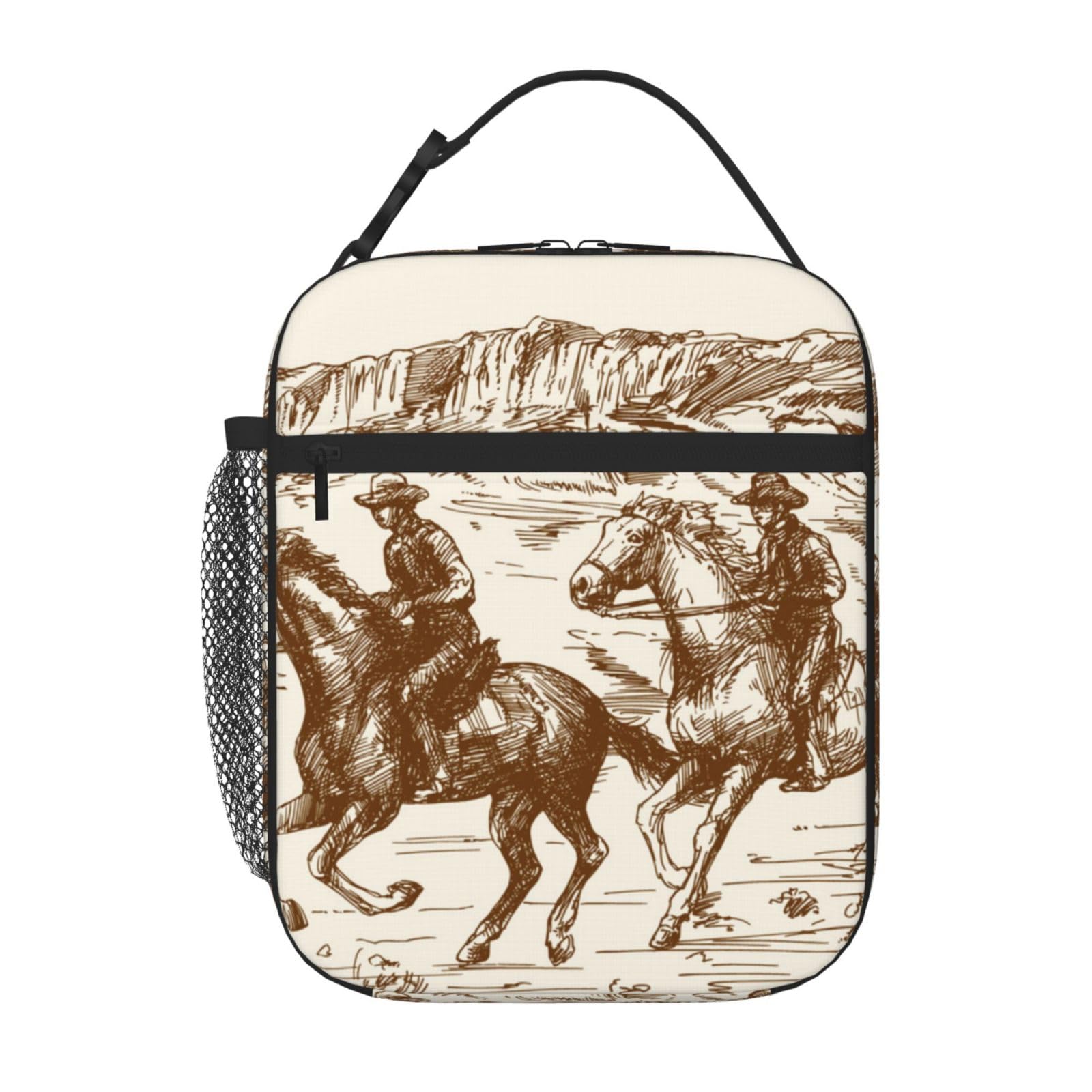 GVGOAGL Western Desert Cowboy Vintage Insulated Lunch Bag Reusable Cooler Lunch Box Portable Leakproof Thermal Container Tote Bags for Girls Boys