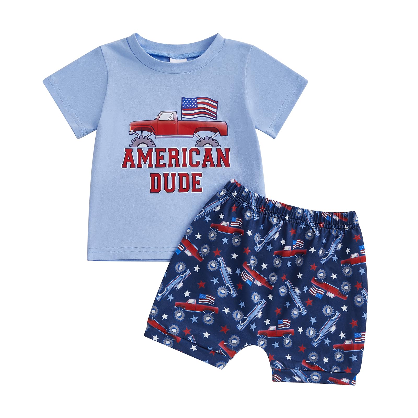 Toddler Baby Boy Summer Clothes Trucks Letters Short Sleeve T-shirt Top Elastic Waist Shorts Set Summer Outfit 2Pcs
