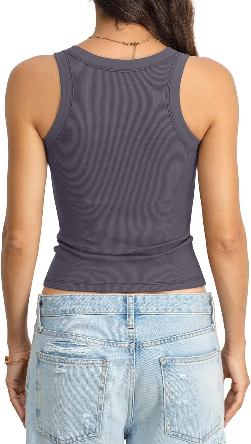 Womens Built in Bra Tank Tops Cotton Ribbed Crew Neck Vest Basic Fitted Padded Tank Summer Trendy 2026 - Image 6