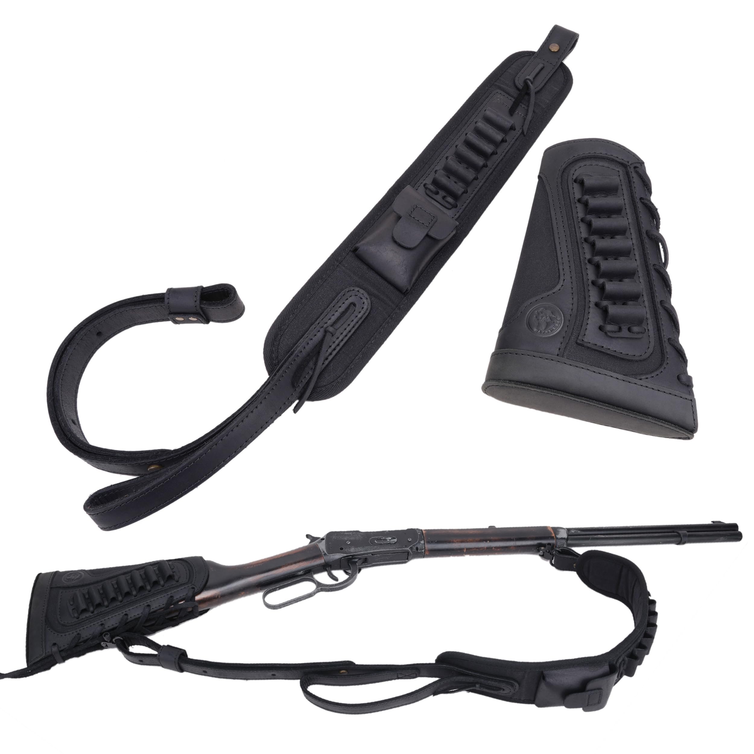 1set Rifle Cheek Rest Riser Buttstock with Matched Gun Sling Ammo Shell Holder for .357 .30-30 .35 .38cal