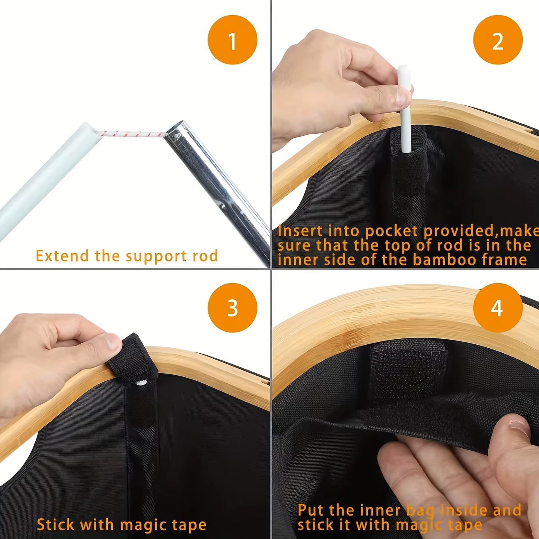 Cesto per vestiti sporchi con coperchio in bambù, 70 cm, in tessuto Oxford, con manico, borsa rimovibile, cestino pieghevole per la biancheria da letto, bagno, dormitorio, armadio, camper (Whie, Slim)
