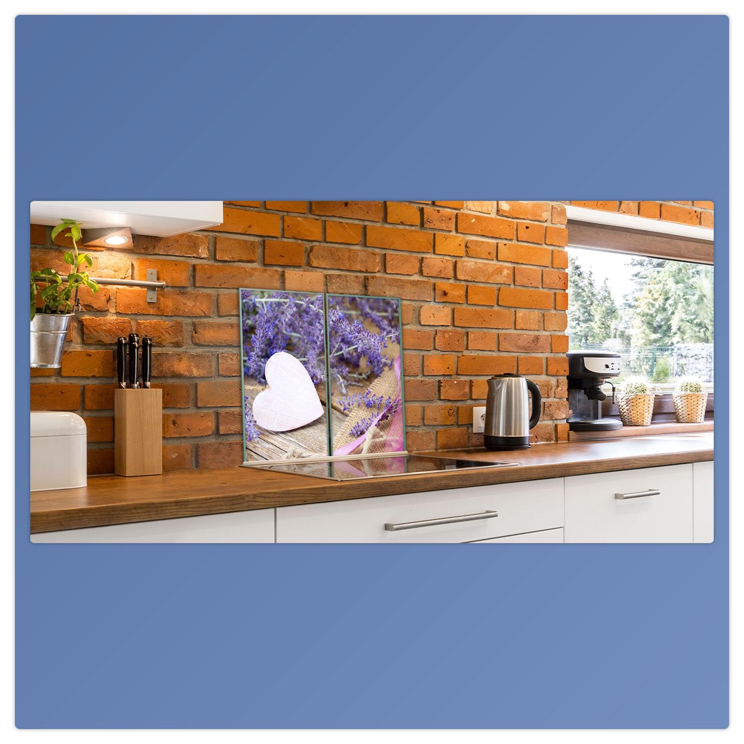 Herdabdeckplatte Ceran 60x52 Lavendel Violett Blumen Abdeckung Glas Universal 2x30x52 cm
