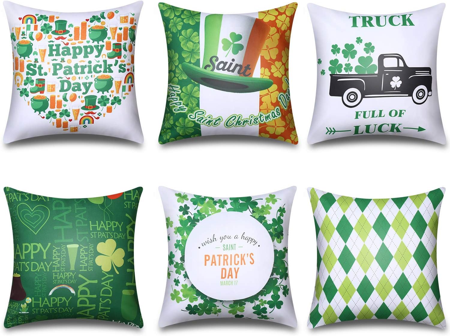Boao 6 Pieces St. Patrick's Day Pillow Covers 18 x 18 Lucky