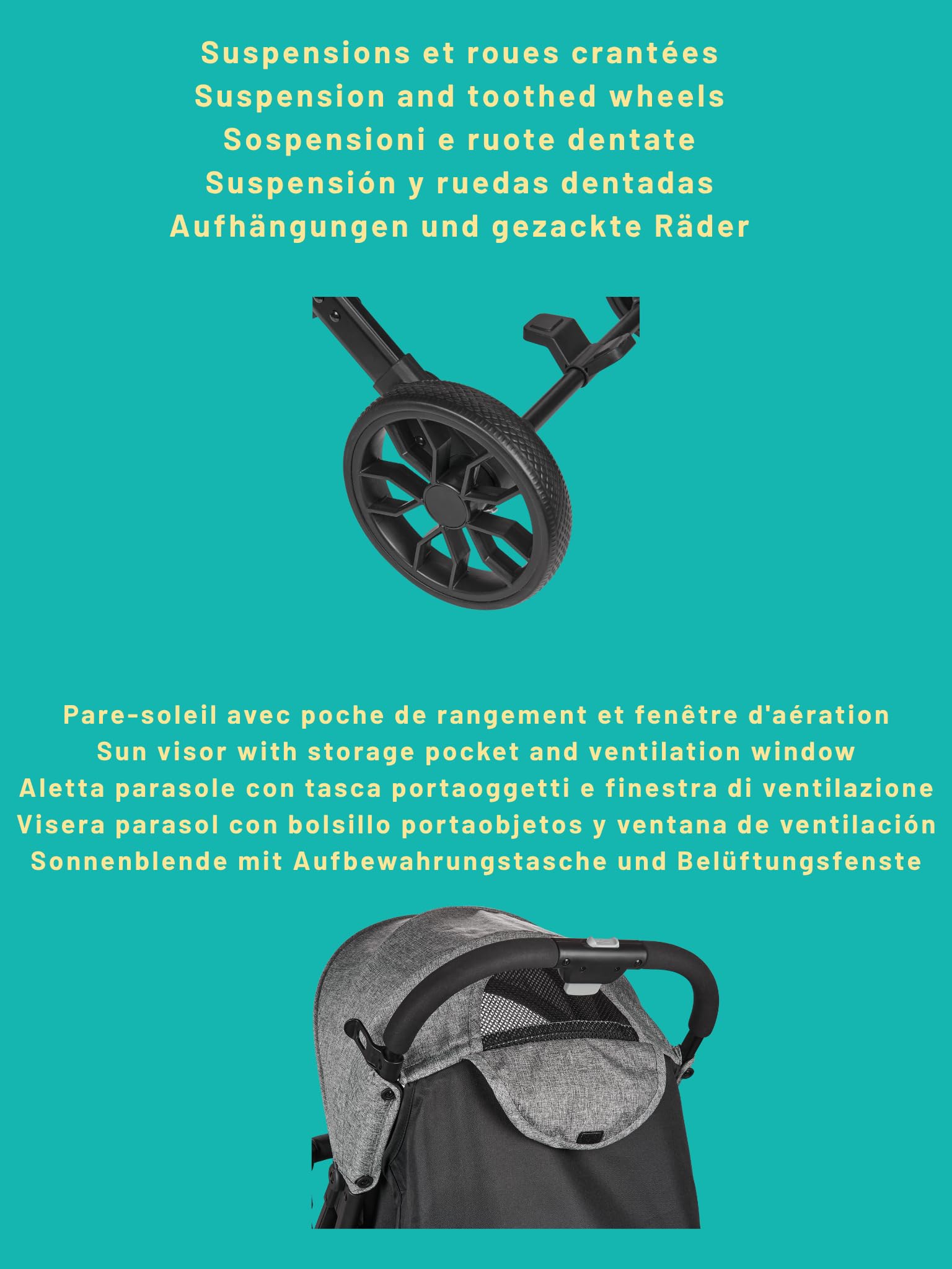 Nania Myla, poussette canne compacte, 0 à 4 ans (22kg max), légère (7,5 kg), poussette citadine, inclinable d’une main en position allongée, grand panier de rangement, avec trolley de transport