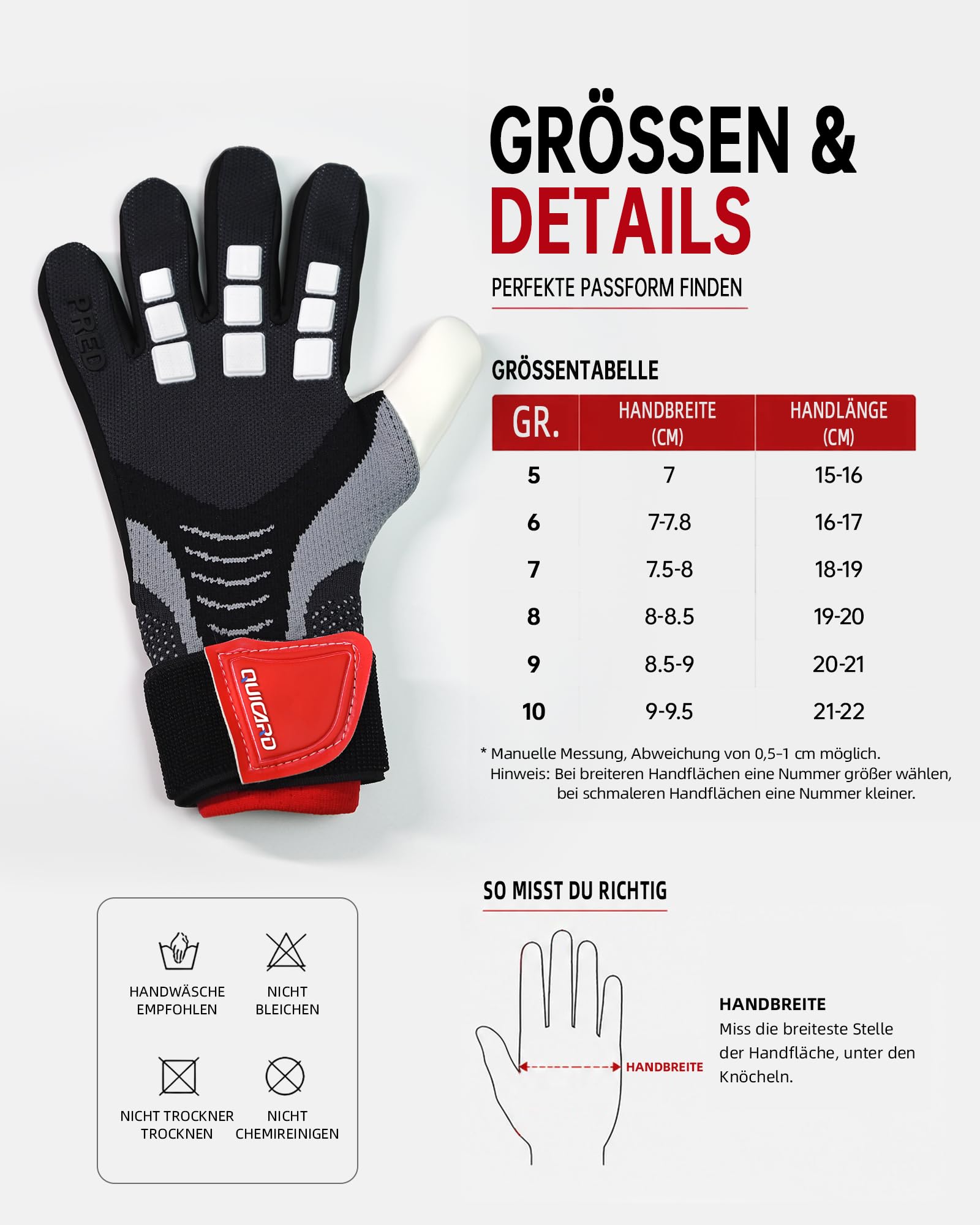 Gants de gardien de but de football pour enfants, adolescents et adultes avec paume en latex, forte adhérence, respirants, pour l'entraînement et le jeu, taille 6-9