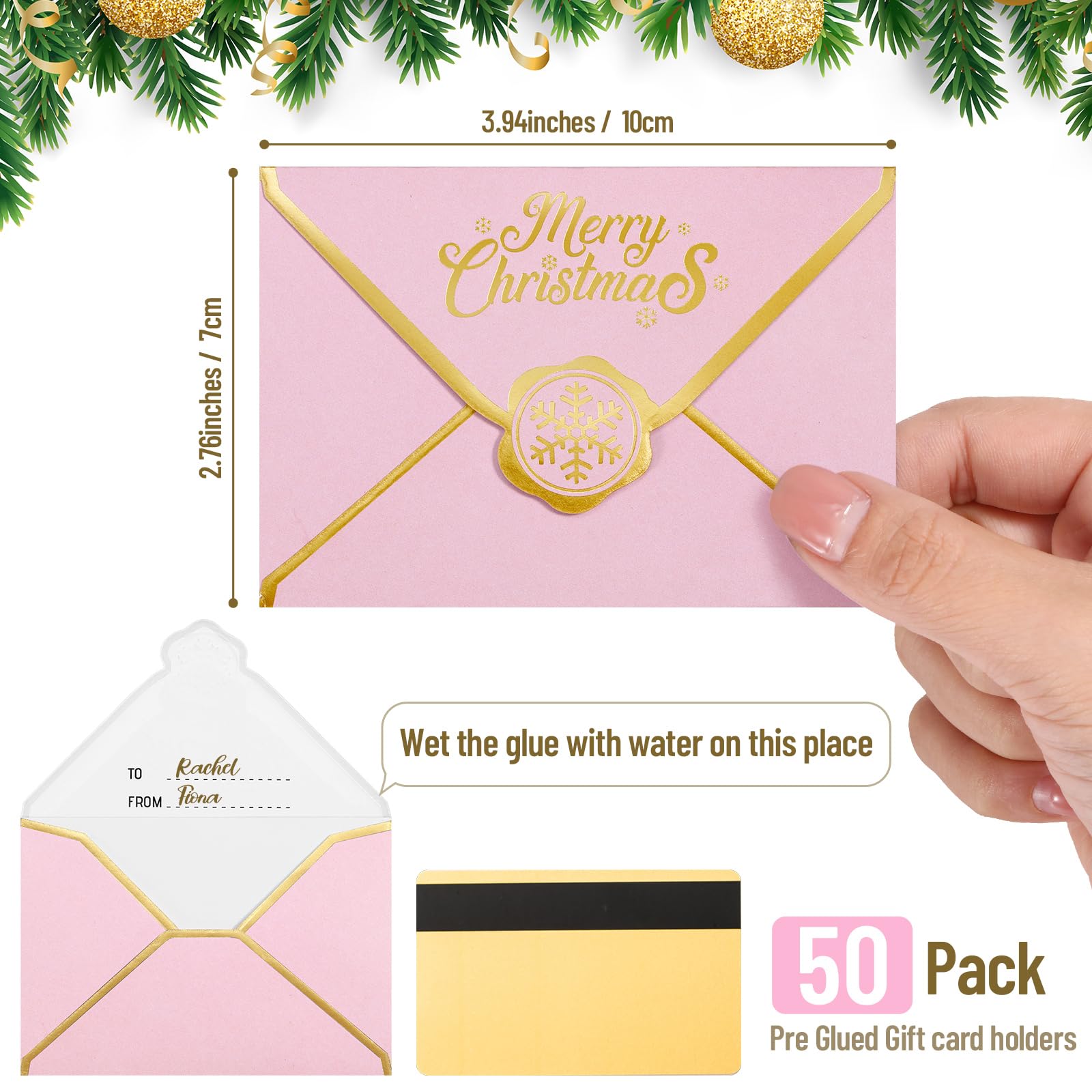 50 sobres para tarjetas de regalo de Feliz Navidad, a granel, mini fundas para tarjetas de regalo de vacaciones, con borde dorado para notas, tarjetas de crédito, invitación, Navidad, vacaciones,
