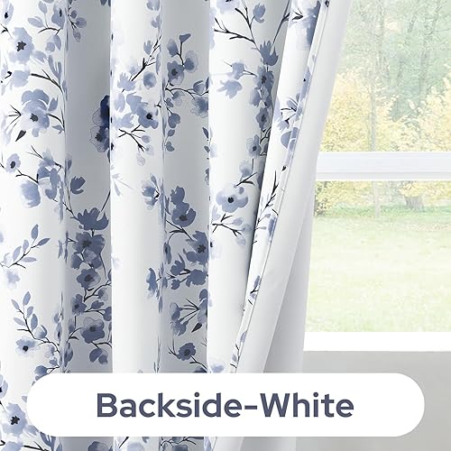 Miniatura 5 de HOMEIDEAS Cortinas opacas florales grises y azules, 52 x 84 pulgadas de largo para oscurecer la habitación, cortinas con ojales para sala de estar,
