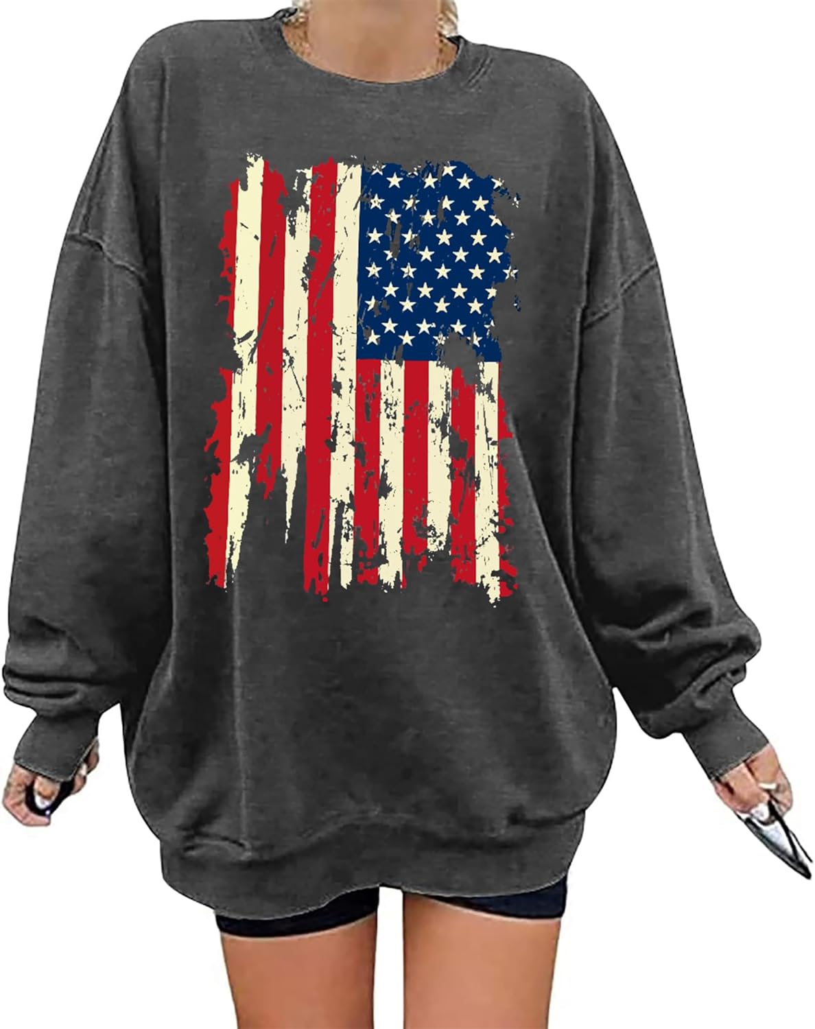 Oversized Usa Sweatshirt Women: Patriotic Tshirt 4th July Shirt Long Sleeve Casual Pullover Tops