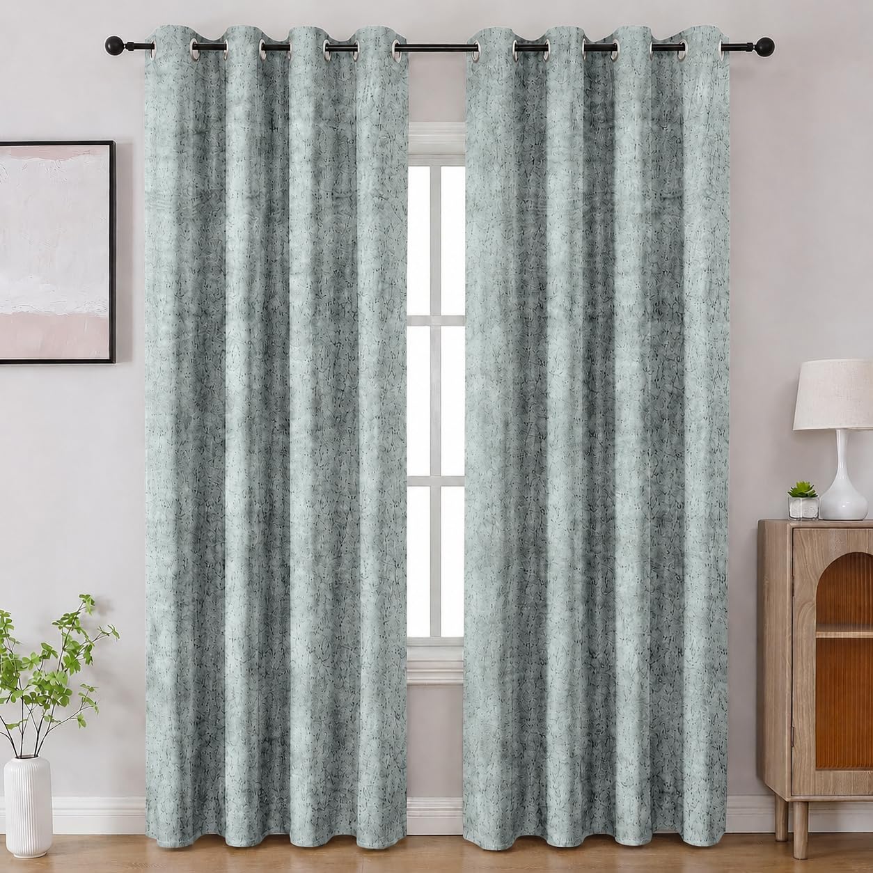 Cortina Plain Velvet Eyelet Door Curtain, 210 x 115 cm, Silver Pack of 2 | Semi sheer velvet fabric with eyelet, solid silver design, 7 feet length, set of 2 panels for doors discount deal