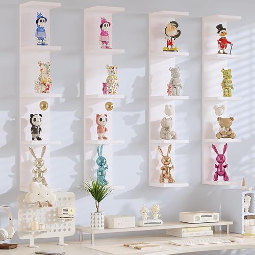 Miniatura 8 de Estante de pared blanco de 5 niveles, organizador multifuncional para figuras de anime, Funko Pop, plantas, maquillaje y libros (7.1 x 5.5 x 30.7