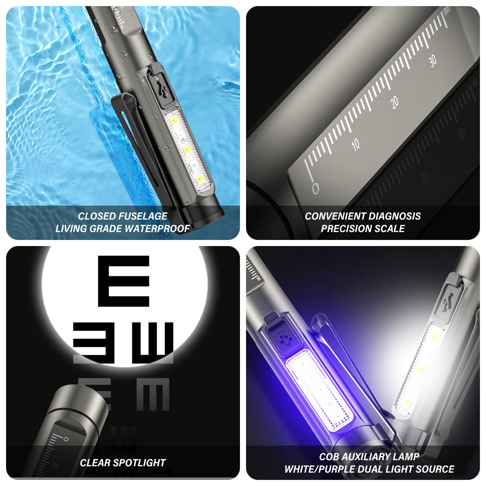 Torce Penna LED Ricaricabili USB - 2 In 1 Luce Bianca E Gialla, Per Infermieri E Medici, Confezione Da 2 - Foto 9