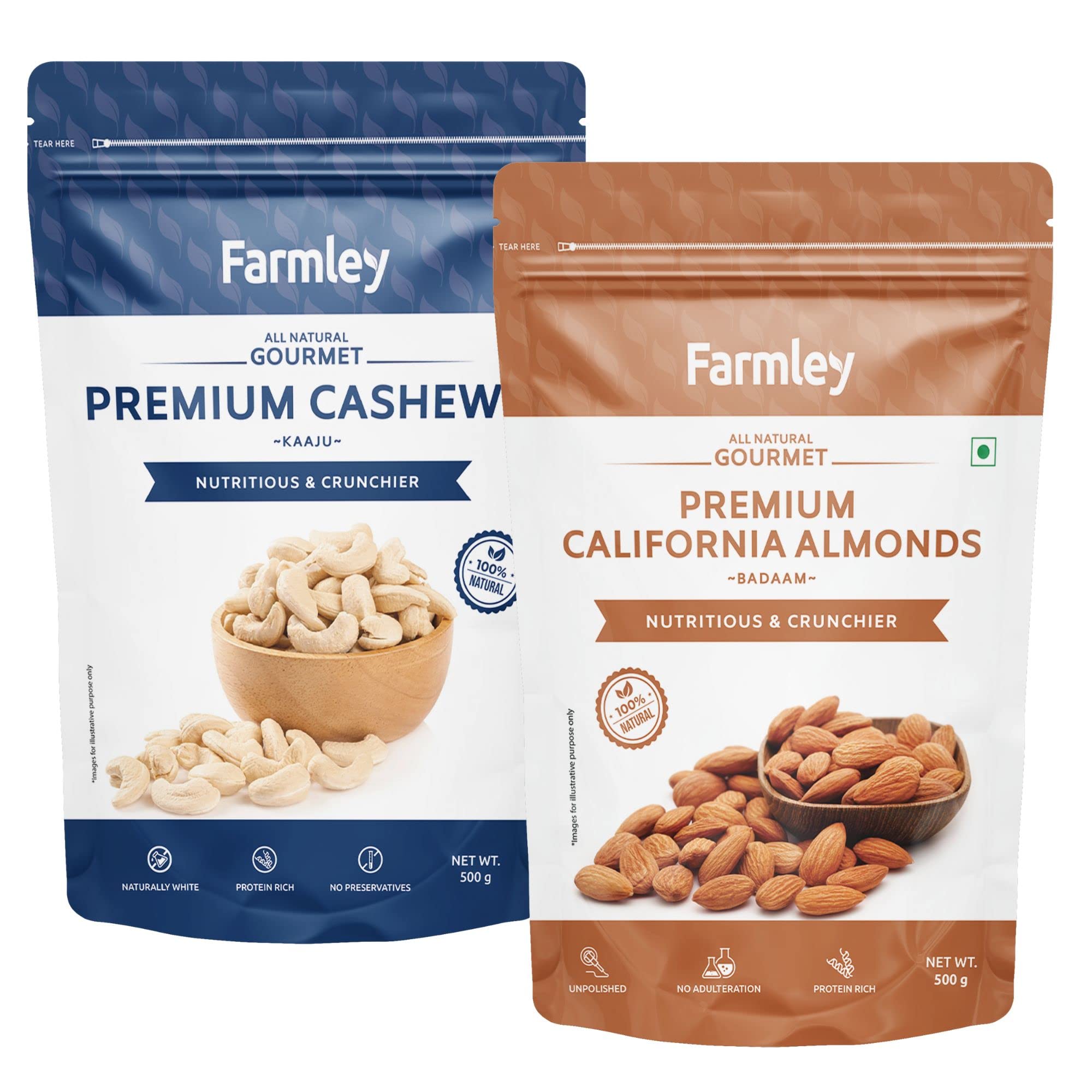 Farmley Dry Fruits Combo Almond & Cashew I 1Kg I Dry Fruits Combo Pack I Almond & Cashew I 500 gram each I Mixed Nuts I Diwali Gifts (B0B7DL1K2C) Amazon Price History, Amazon Price Tracker
