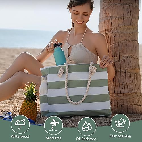 Miniatura 6 de Clothirily Beach Bag for Women - Large Beach Tote Bag, Waterproof Sandproof Beach Bag with Zipper, Large Swim Pool Beach Tote