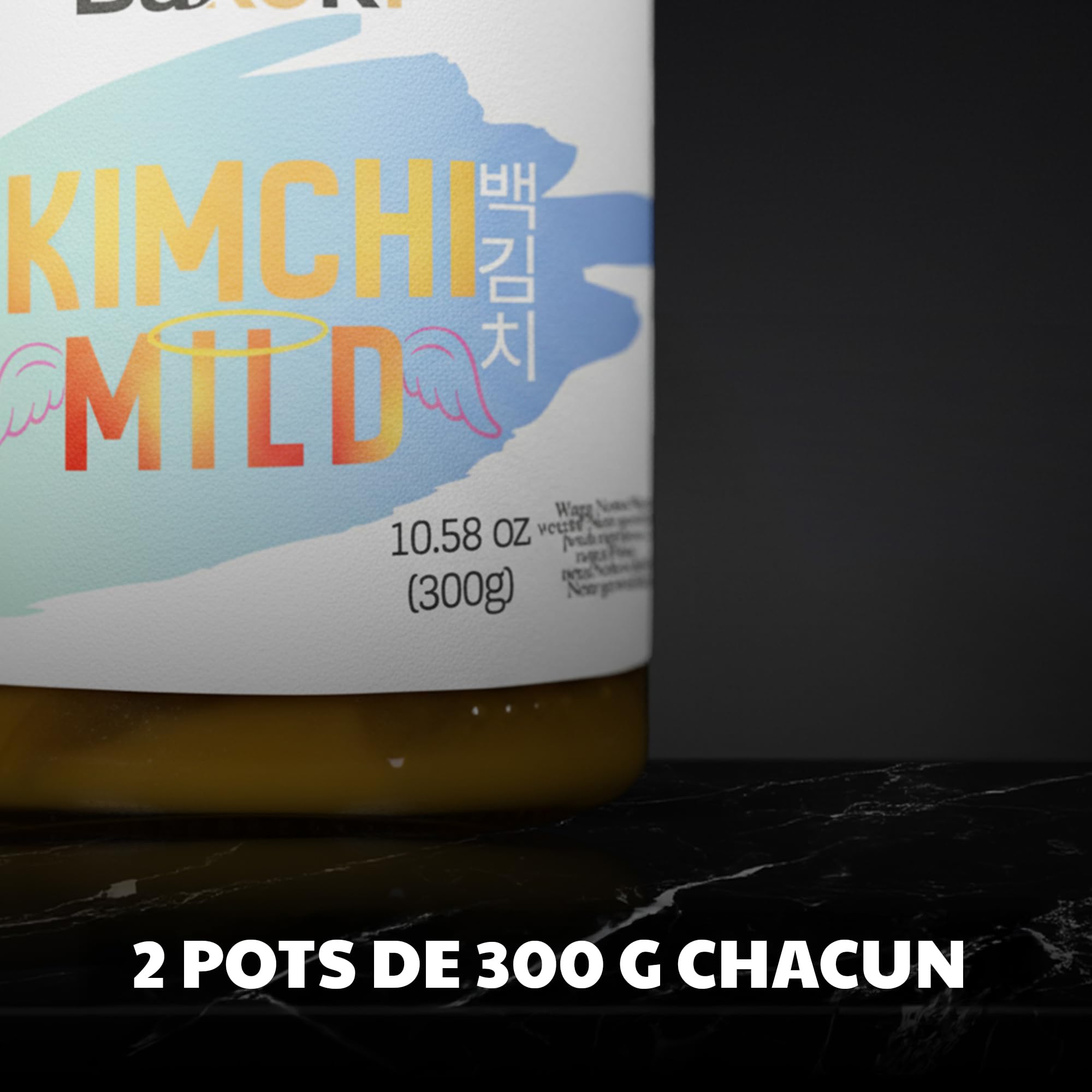 Bakoki 백김치 Baek‑Kimchi – Kimchi doux, sans piment, fermenté de manière traditionnelle au curcuma – 2 × 300 g (idéal pour le déjeuner, les bowls et les accompagnements)