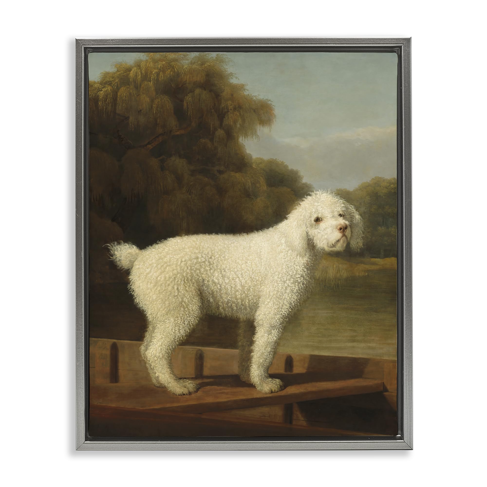 Stupell Industries Luster Gray (Matte) 'White Poodle In A Punt', Floating Frame Canvas Art, Gray, 25 X 31 Inches, Easy To Hang And Sturdy, Made In Usa, By Tina Lecour