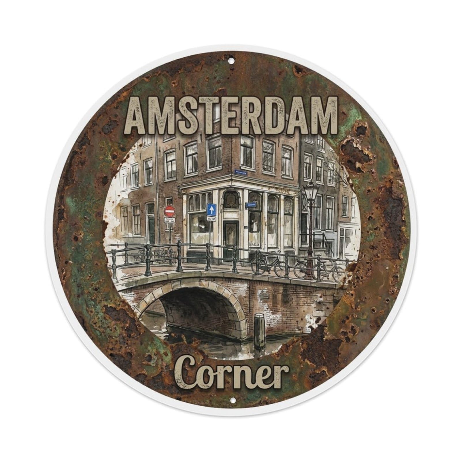 Fqnyr Style Metal Tin Sign Vintage Travel Amsterdam Netherlands Intersection