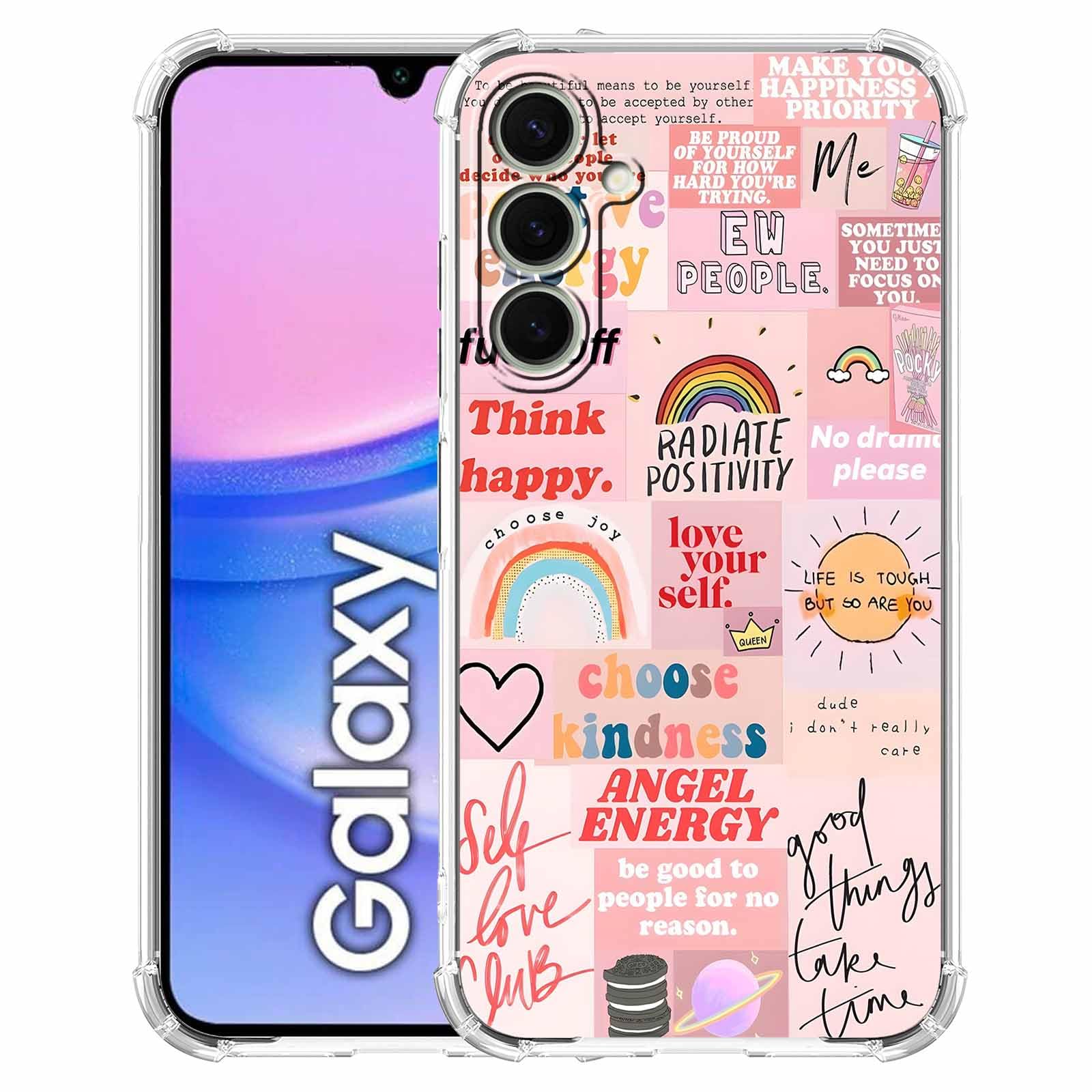 AOSSXIN Inspirational Quotes Case for Samsung Galaxy A15,Cute Beige Psoitive Words Collage,Soft TPU Bumper Case Compatible with Galaxy A15