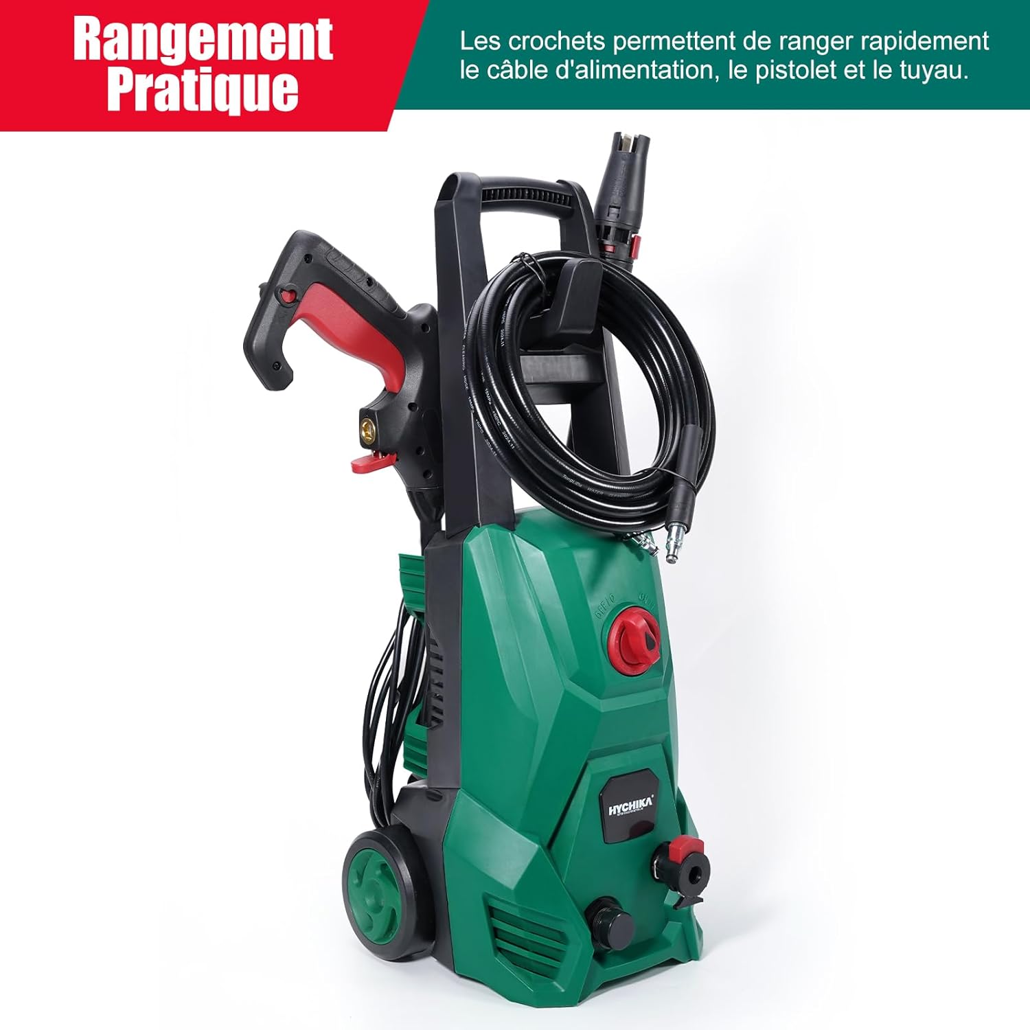 HYCHIKA pressure washer with neatly stored accessories