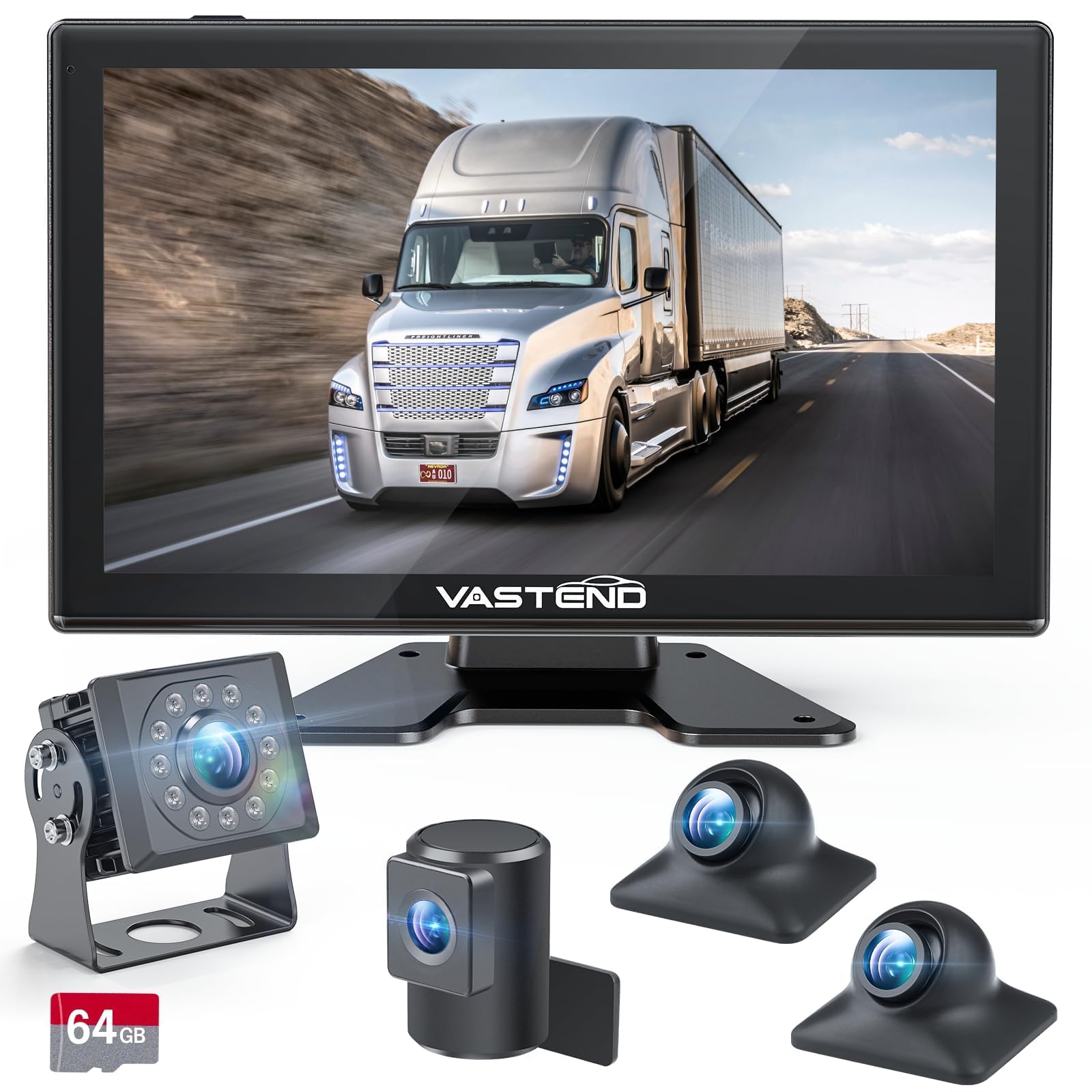 VASTEND Cámara de Marcha Atrás con Cable y Alarma de Ángulo Muerto, Cámara de Visión Trasera AHD 1080P con Monitor Táctil de 10", IP69 Impermeable, para Coche, Furgoneta, Camión, Remolque(VL-BSD-10A)