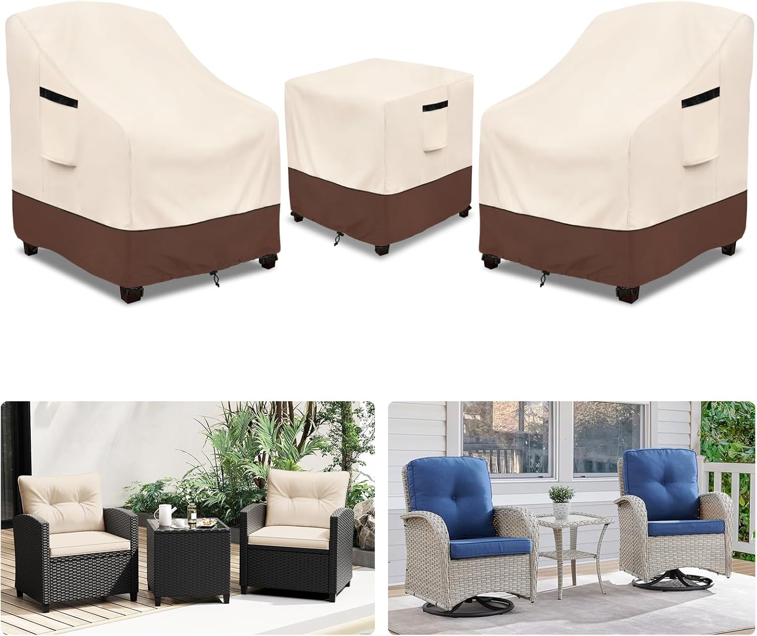 Outdoor Furniture Covers Waterproof,600D Heavy Duty Patio Furniture Covers 3 Piece Set,Patio Set Cover for 2 Chairs and Side Coffee Table,Beige