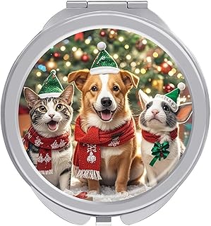 Christmas Animal Dog Travel Makeup Mirror Por...