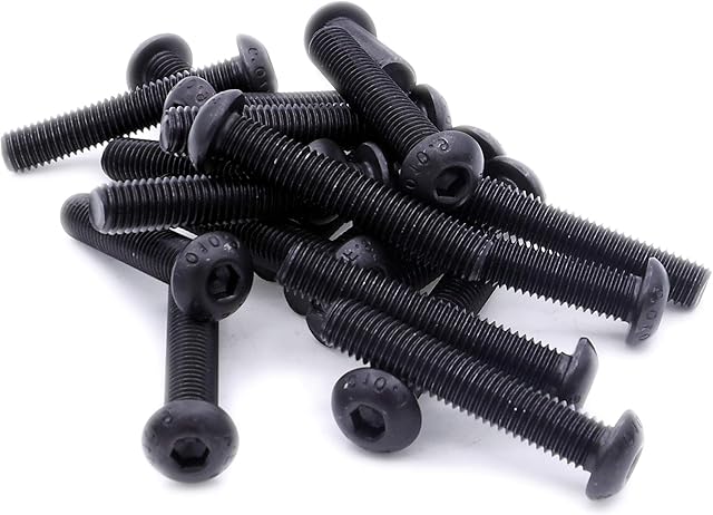 M5 (5mm x 25mm) Hex Socket Button Machine Screw (Bolt) - Black Steel (Pack of 20)