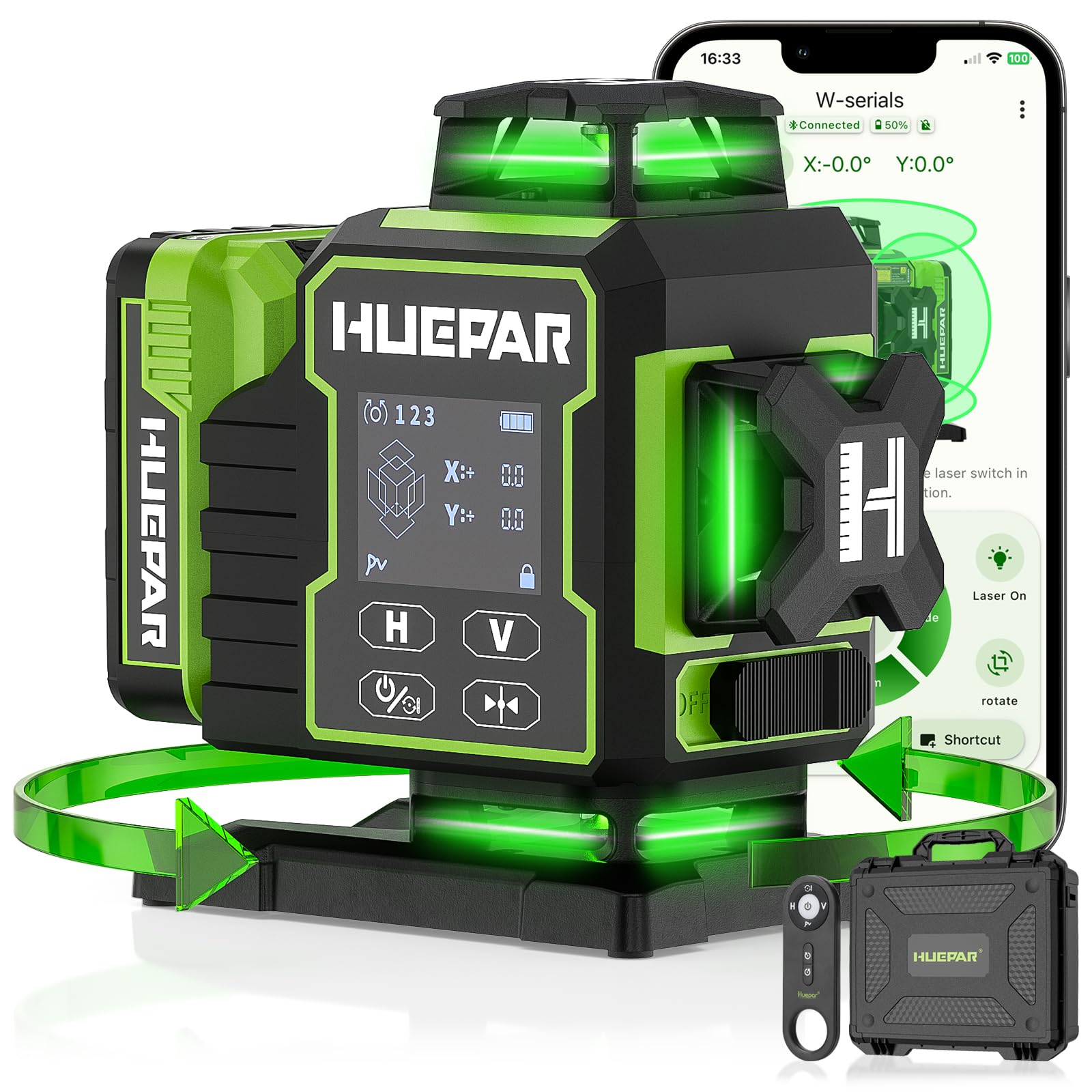 Nivel Láser Autonivelante 4×360°con Bluetooth Actualizado,Nivel Láser Verde 16 Líneas con Base Giratoria Eléctrica y Gran Pantalla LCD,Soporte Magnético,Batería Recargable,W04CG Global Recycled Standard Global Recycled Standard Global Recycled Standard