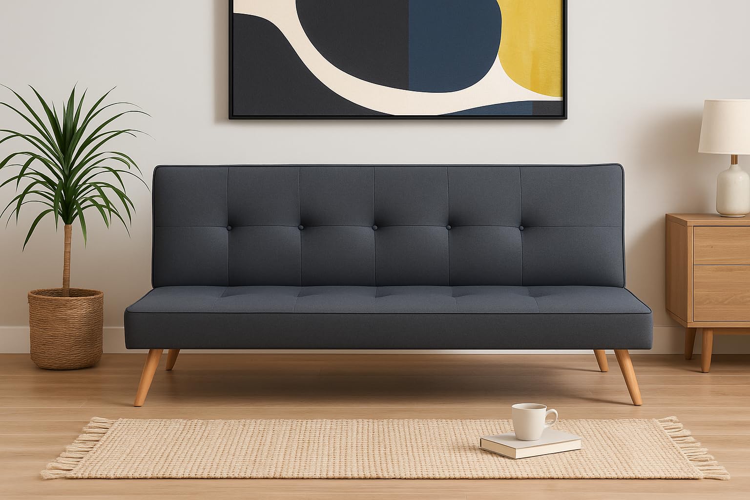 SHIITO | Sofá Cama Norden Moderno, Tapizado Gris, Sistema Clic-Clac, Diseño Escandinavo, Patas de Madera, 188x88x88 cm