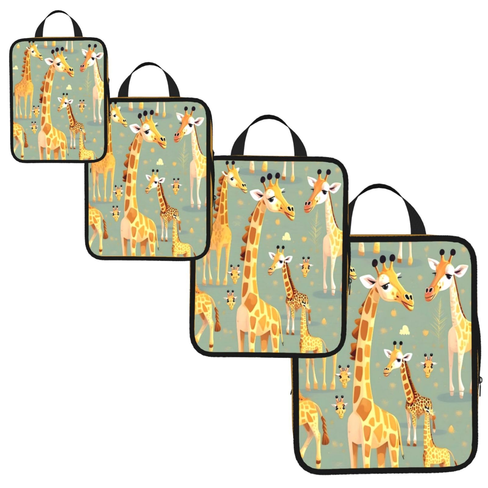 Cute Wild Cartoon Giraffes Print 4 Set Compression Packing Cubes for Suitcases,Expandable Storage Bags Organizers