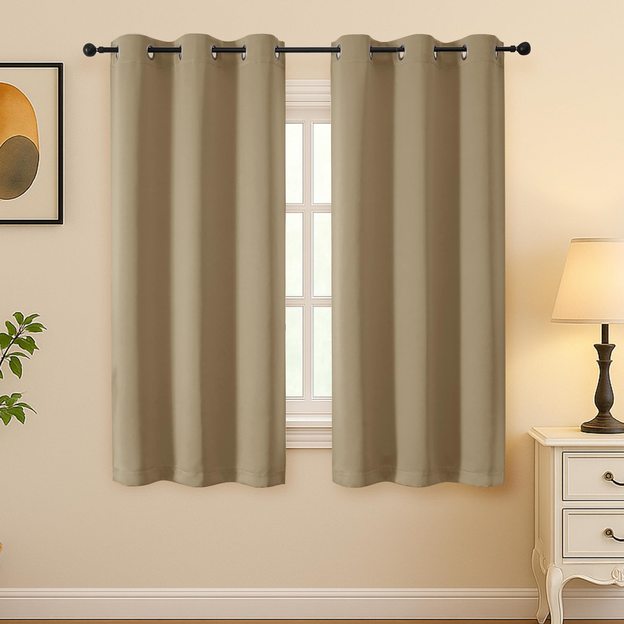 Simplebrand Taupe Room Darkening Curtains for Bedroom 63 Inch Length 2 Panels Set, Thermal Insulated Energy Saving Curtains for Kids Room, Grommet Solid Nursery Window Treatment Drapes, W40 x L63