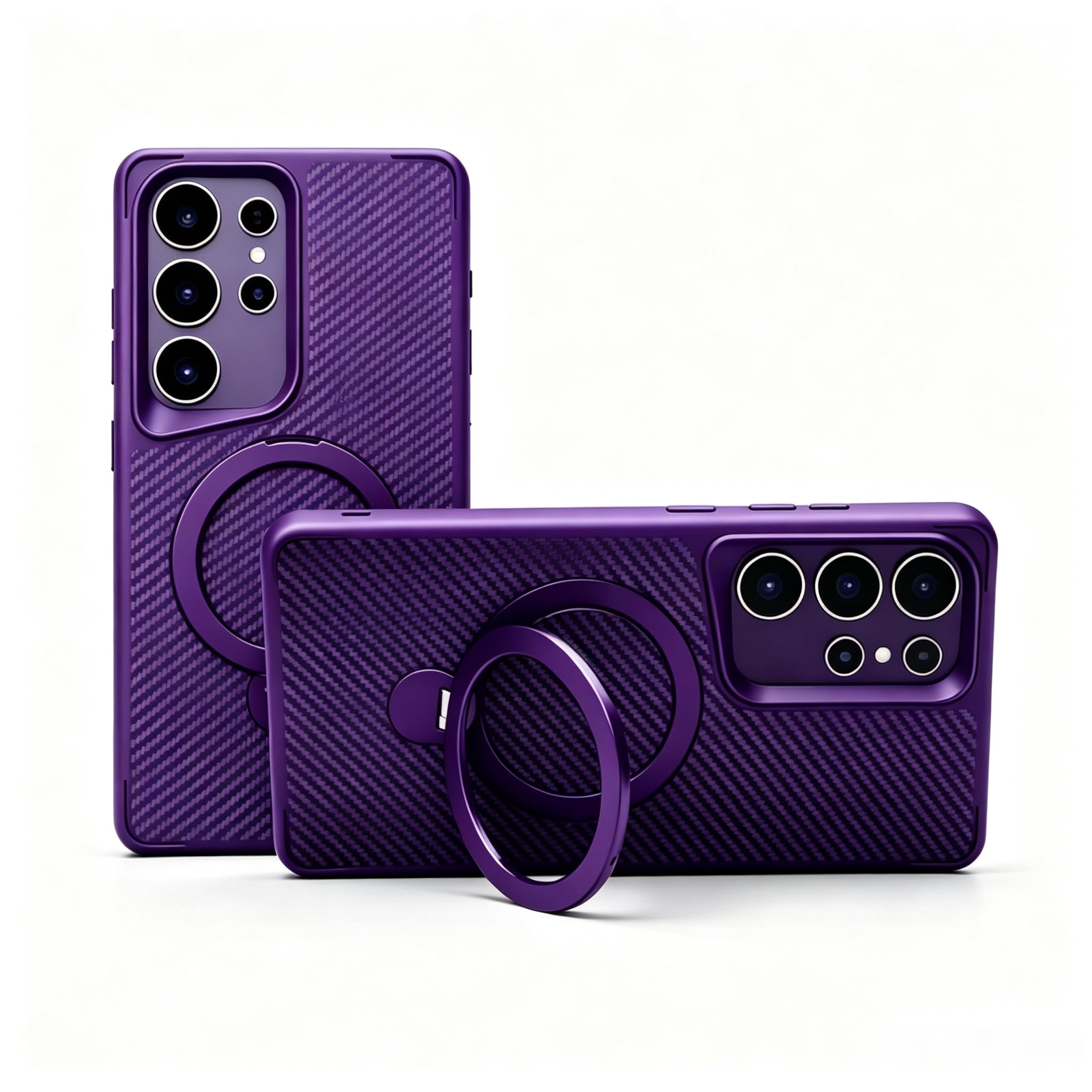Fortlluh Designed for Samsung Galaxy S25 Case/Samsung Galaxy S24 case, Metal 360° Spin Magnetic Stand,Fit for MagSafe,Ring Holder,Carbon Fiber Pattern